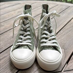 Green High-Top Smiley Face Sneakers with White Laces